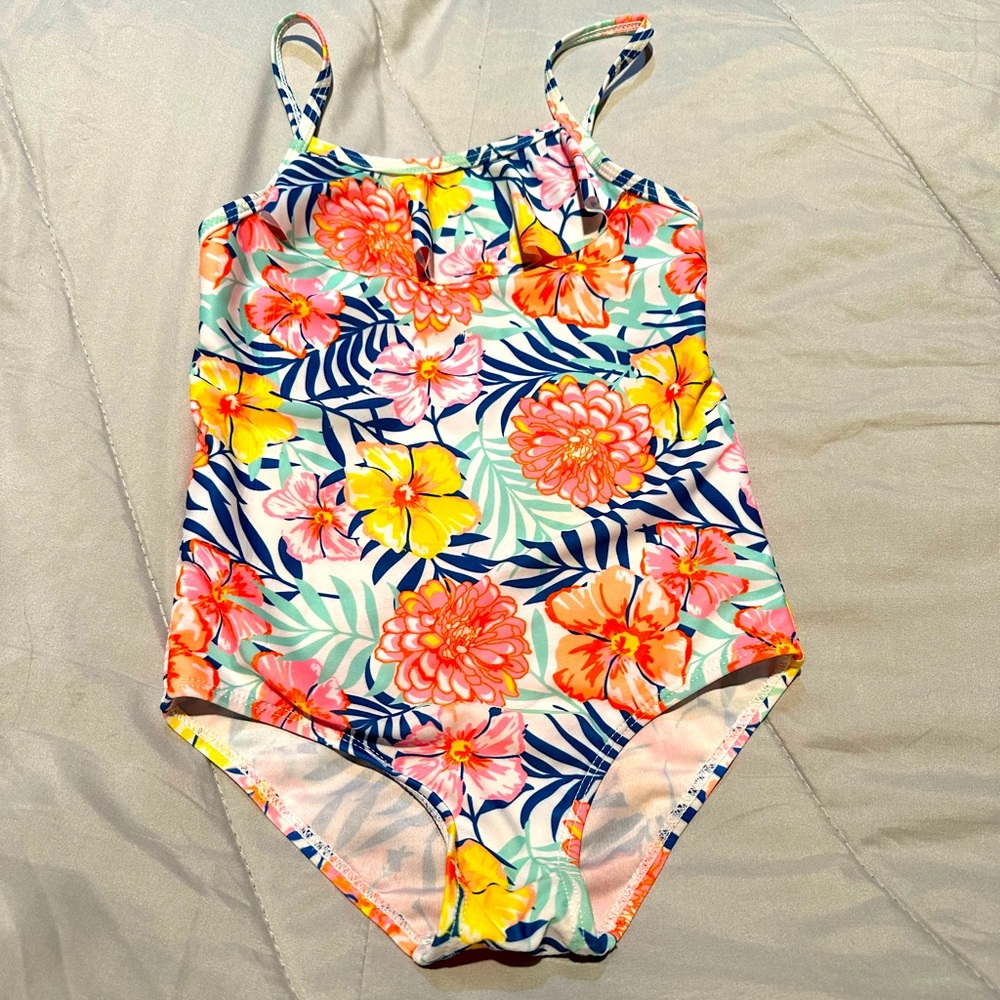 LIKE NEW! Surf Zone One Piece Bright Tropical Swim Suit Girl 4/5